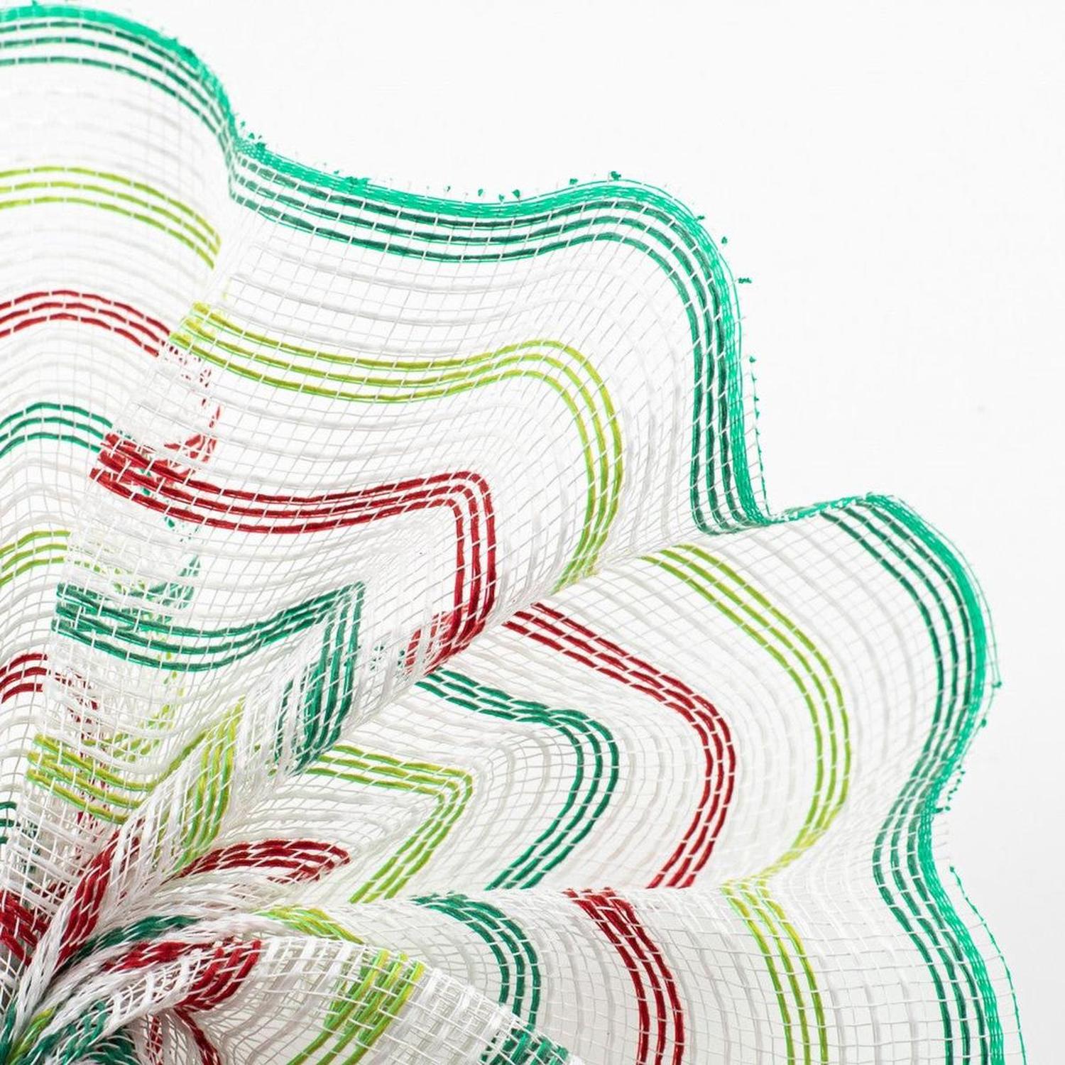 10" Faux Jute Stripe Mesh Ribbon: White, Red, Green (10 Yards)