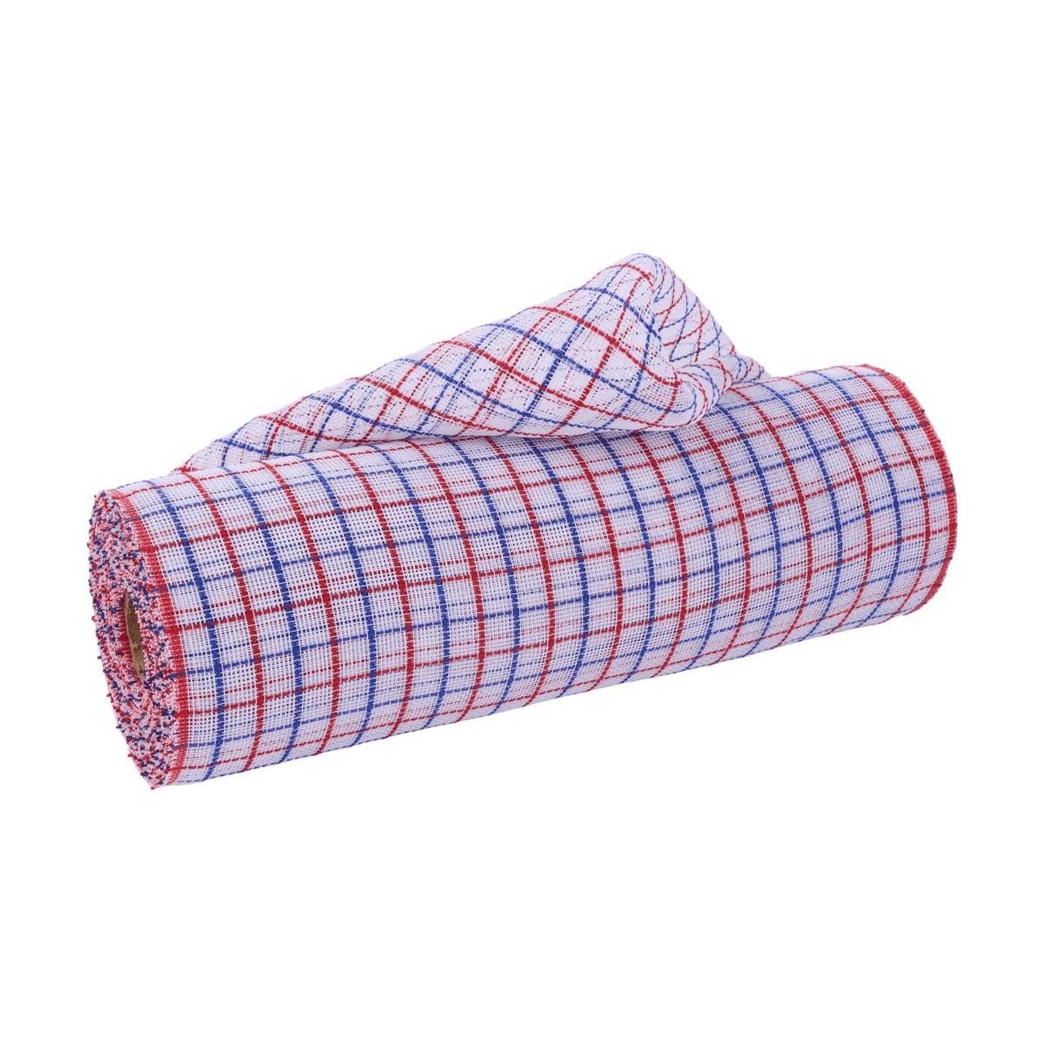 10" Fine Weave Faux Jute Check Mesh Ribbon: Patriotic