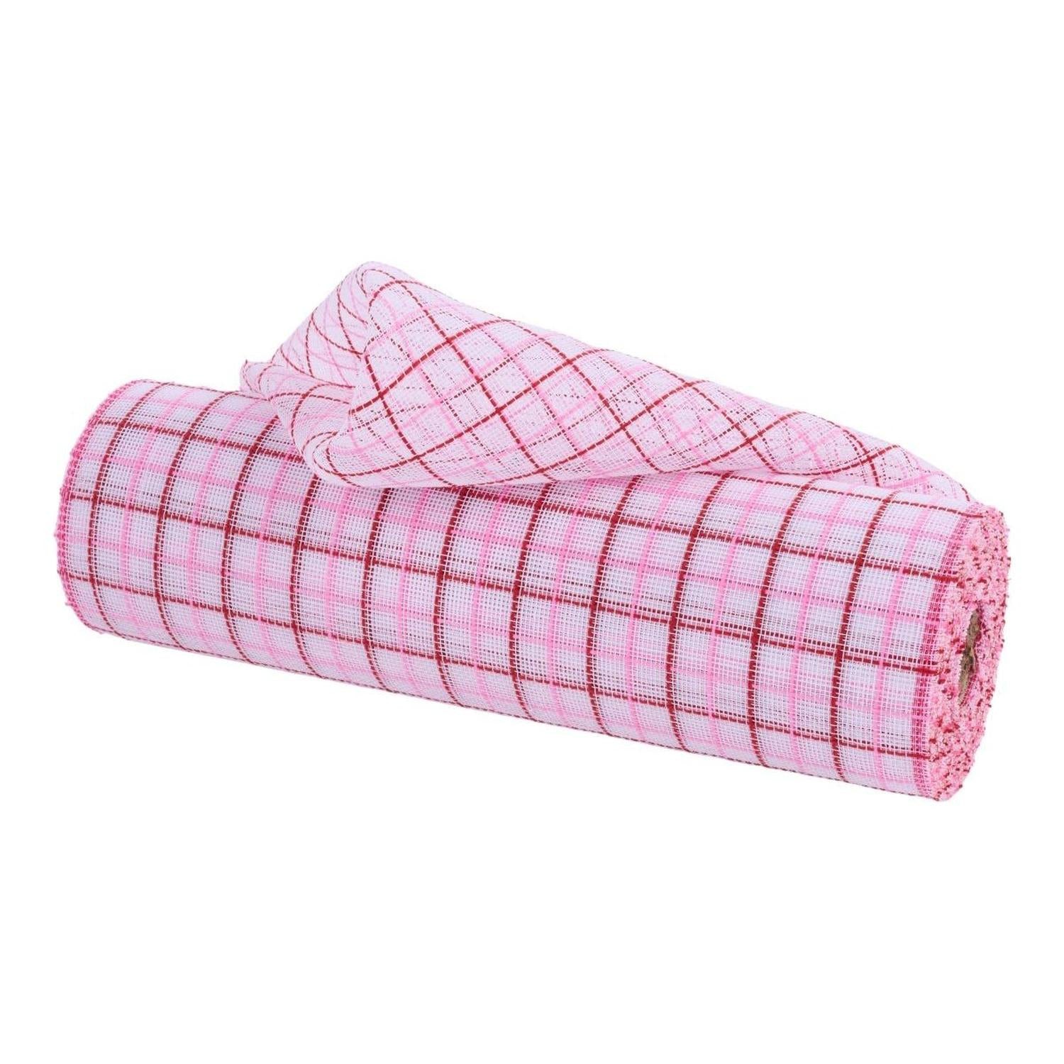 10" Fine Weave Faux Jute Check Mesh Ribbon: Red/Pink