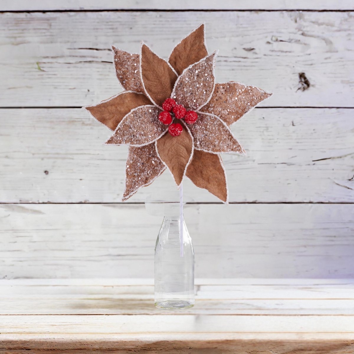 Shop For 10" Frosted Gingerbread Poinsettia Pick