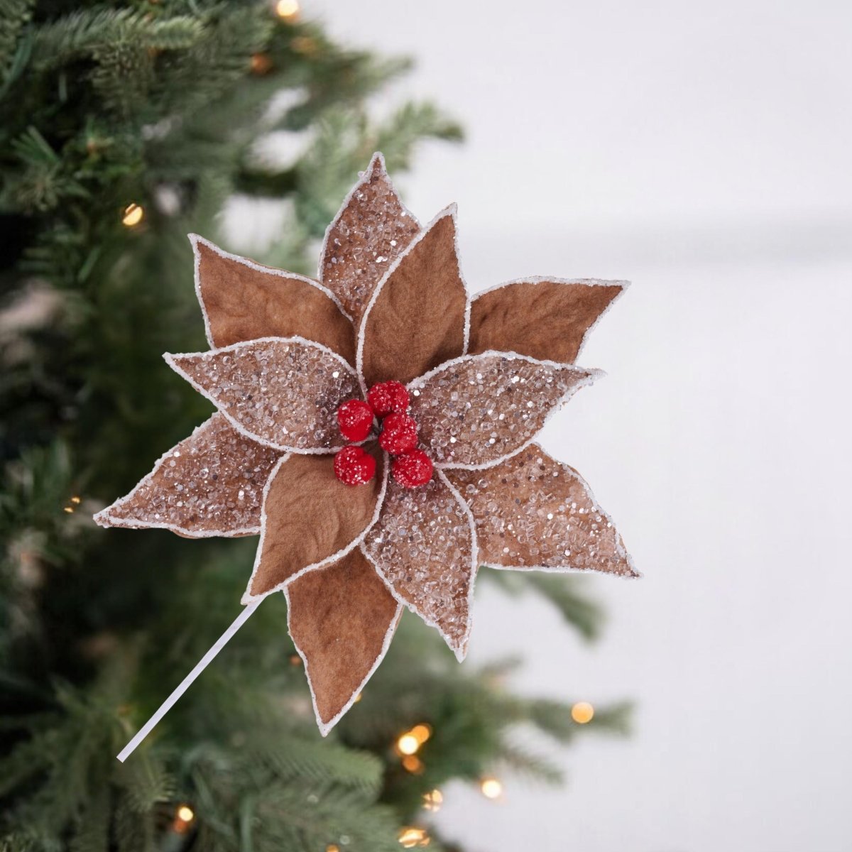 Shop For 10" Frosted Gingerbread Poinsettia Pick
