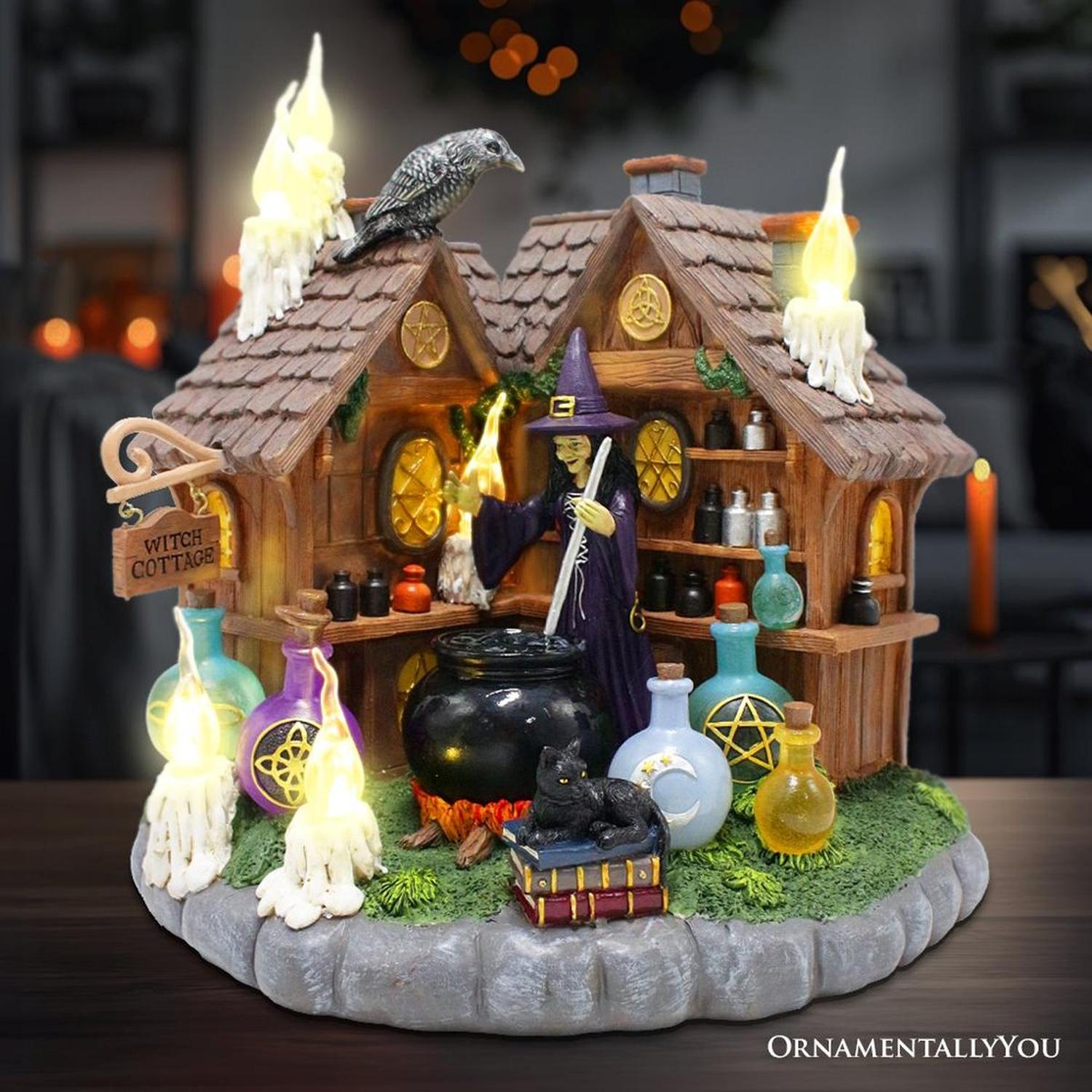10" LED Halloween Witch Cottage Figurine