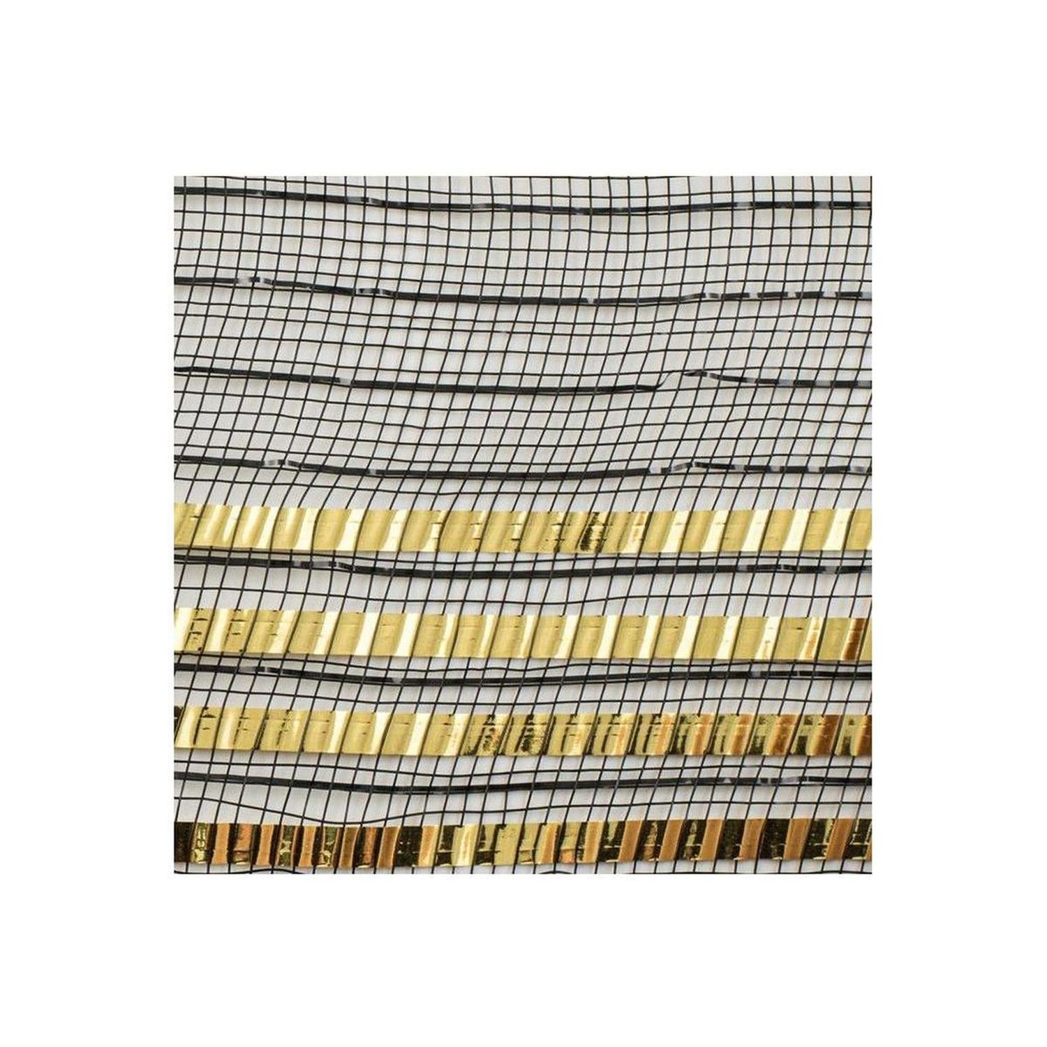 10" Metallic Foil Border Mesh Ribbon: Black/Gold (10 Yards)