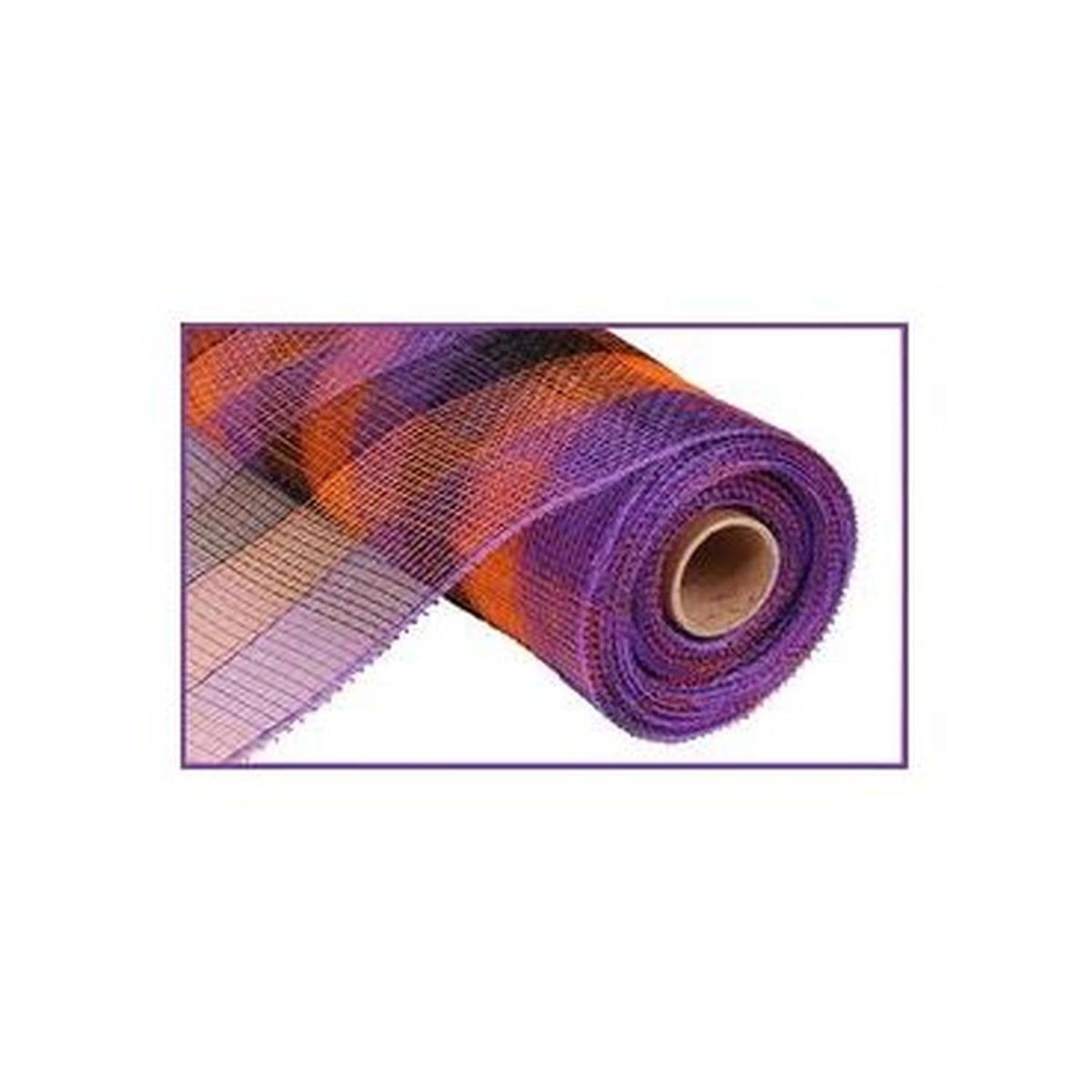 10" Metallic Orange/Black/Purple Plaid Mesh Ribbon