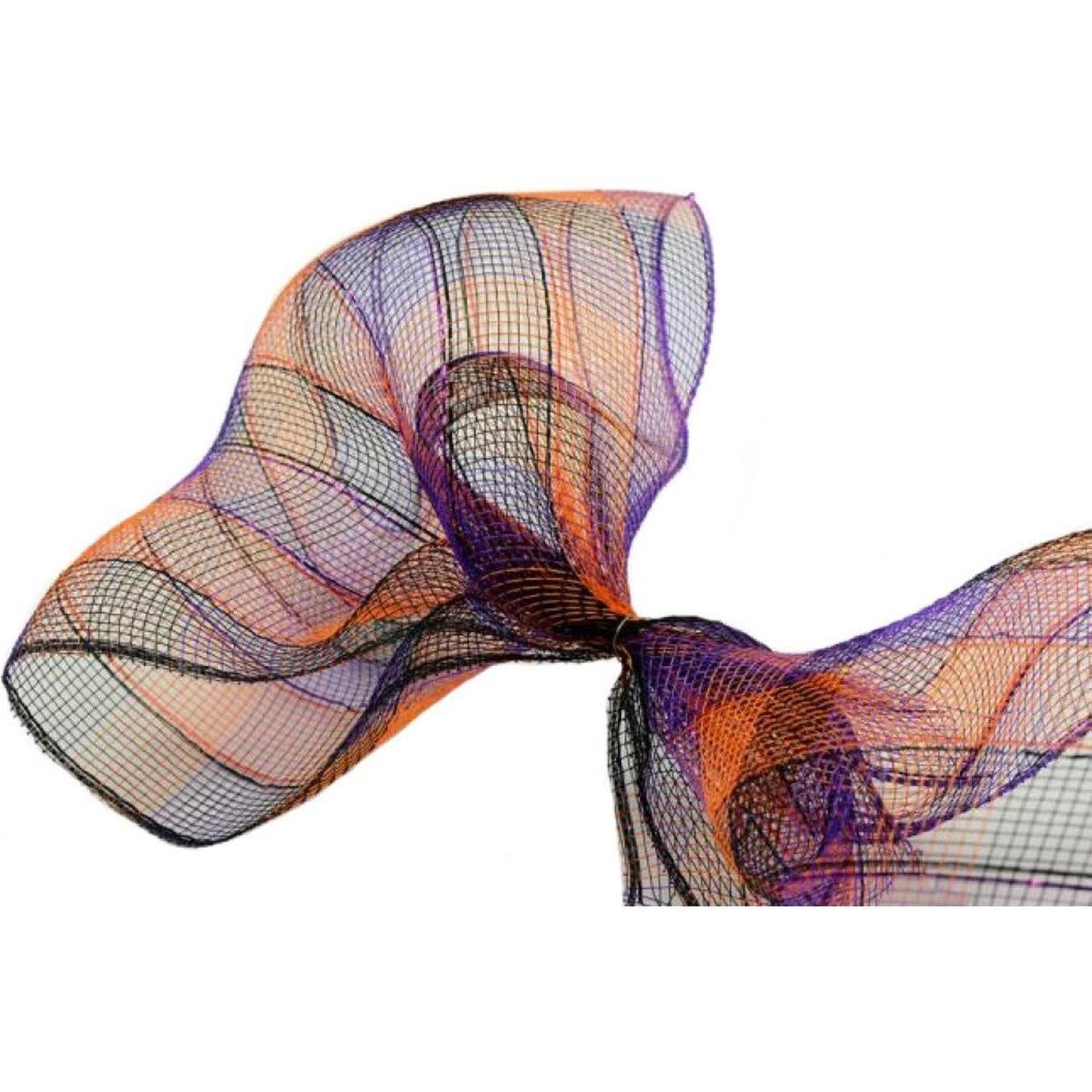 10" Metallic Orange/Black/Purple Plaid Mesh Ribbon