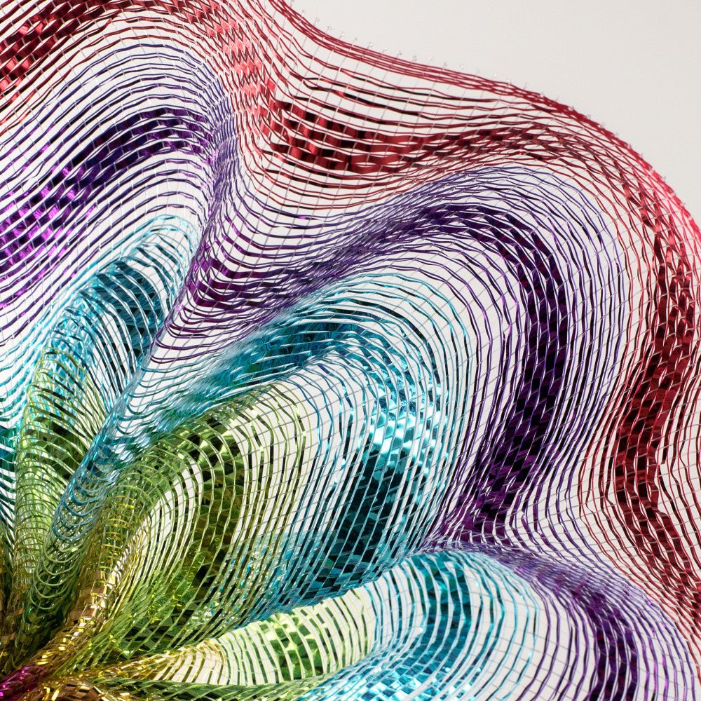 Shop For 10" Metallic Stripe Mesh Ribbon: Rainbow (10 Yards) at Michelle's aDOORable Creations