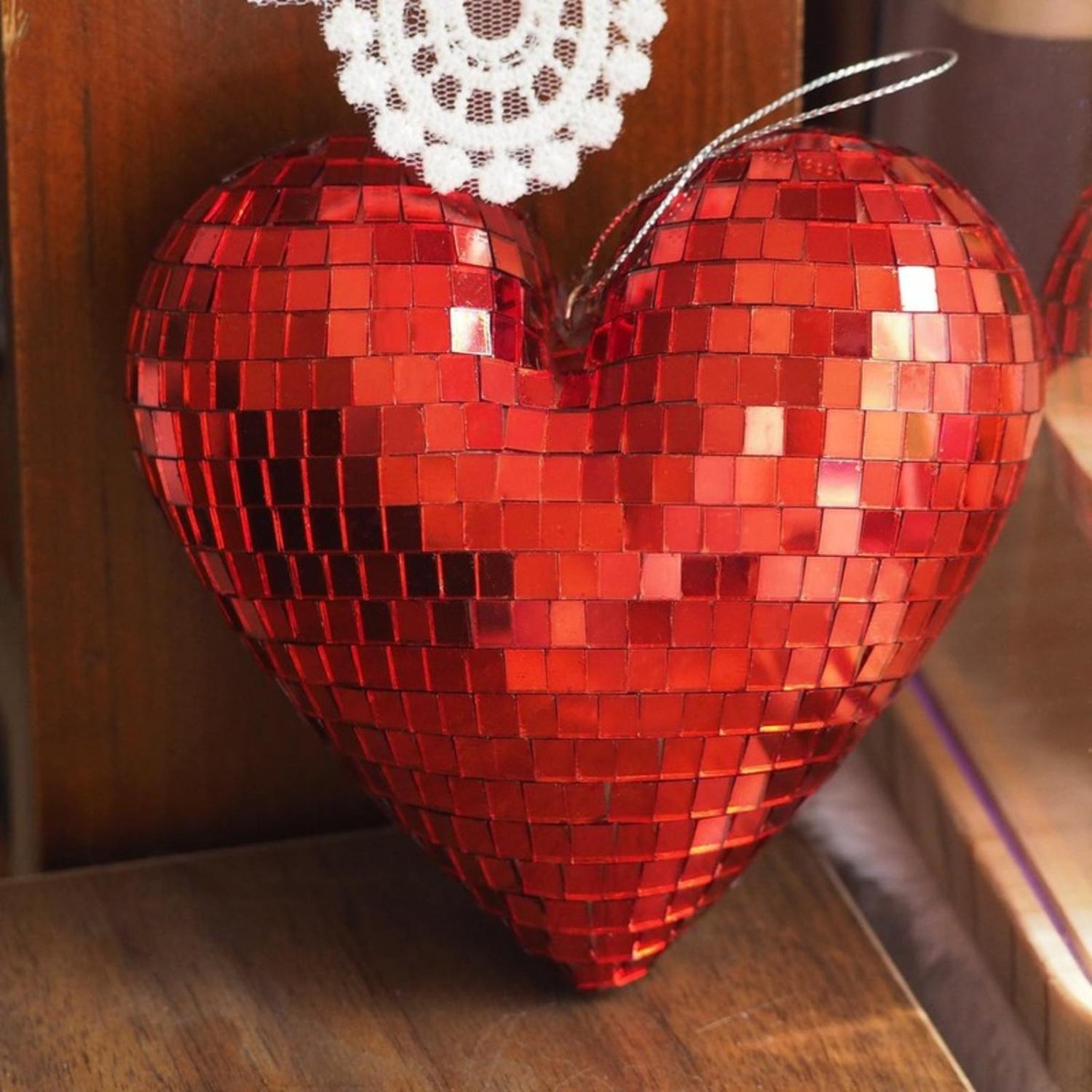 10" Mirror Disco Heart: Red
