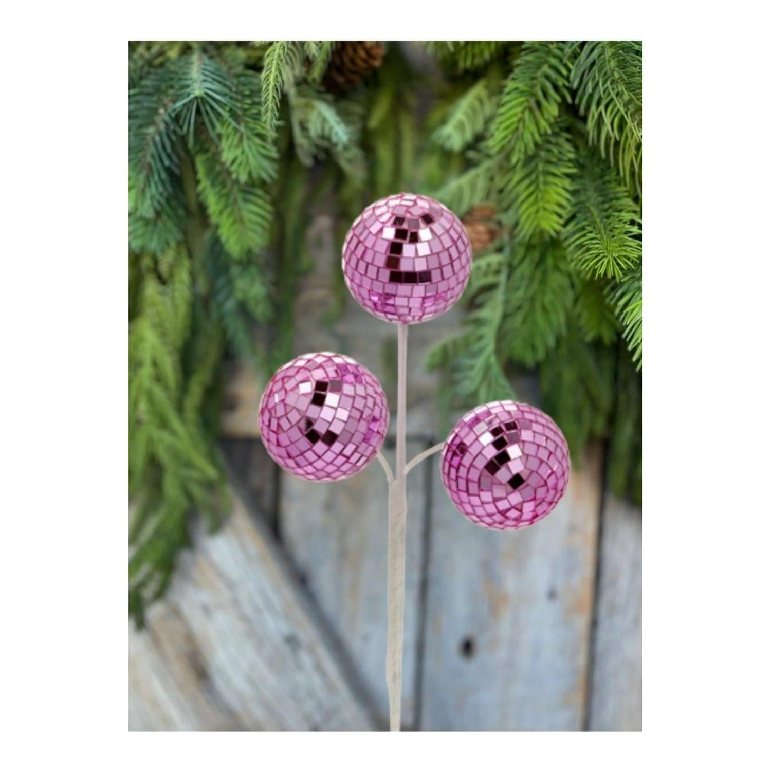 10" Pink Disco Ball Holiday Spray