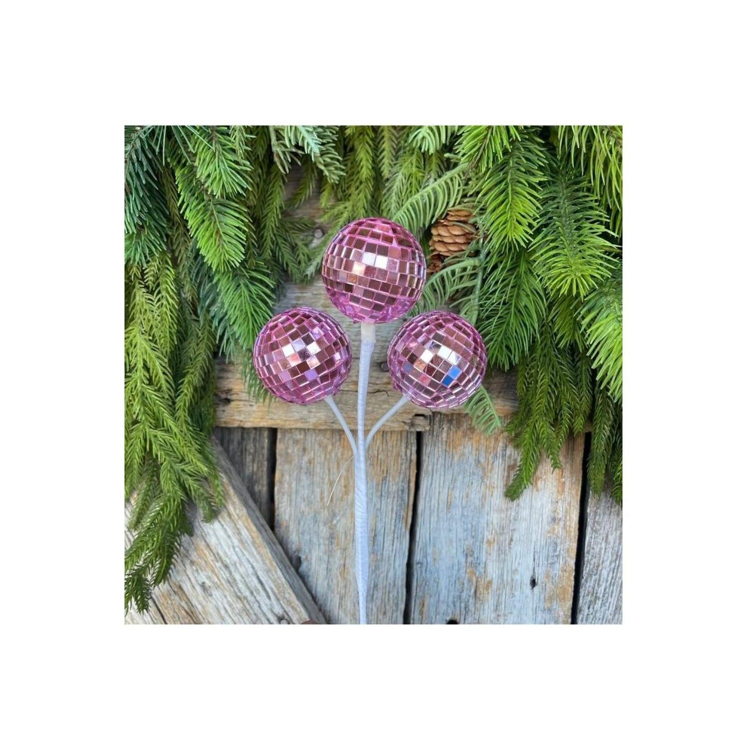 10" Pink Disco Ball Holiday Spray