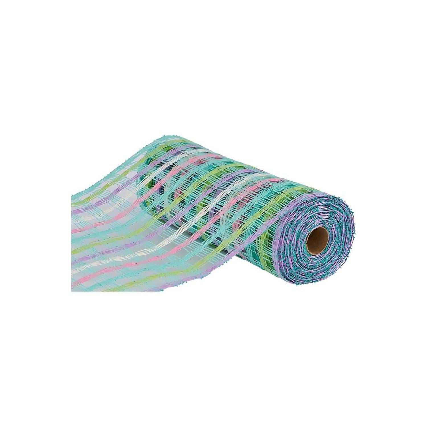 10" Plaid Poly Burlap Mesh Ribbon: Mint/White/Pink