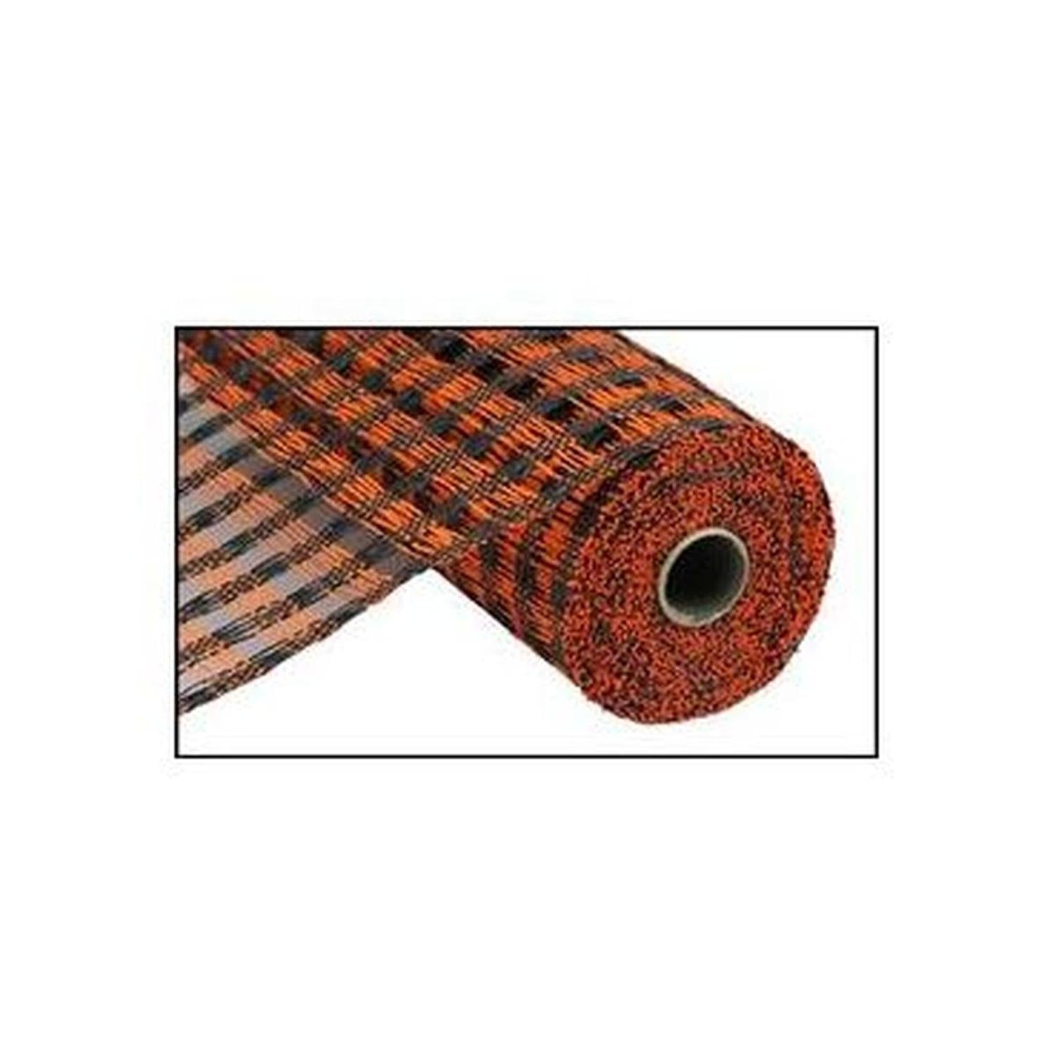 10" Poly Burlap Check Mesh Ribbon: Black & Orange (10 Yards)