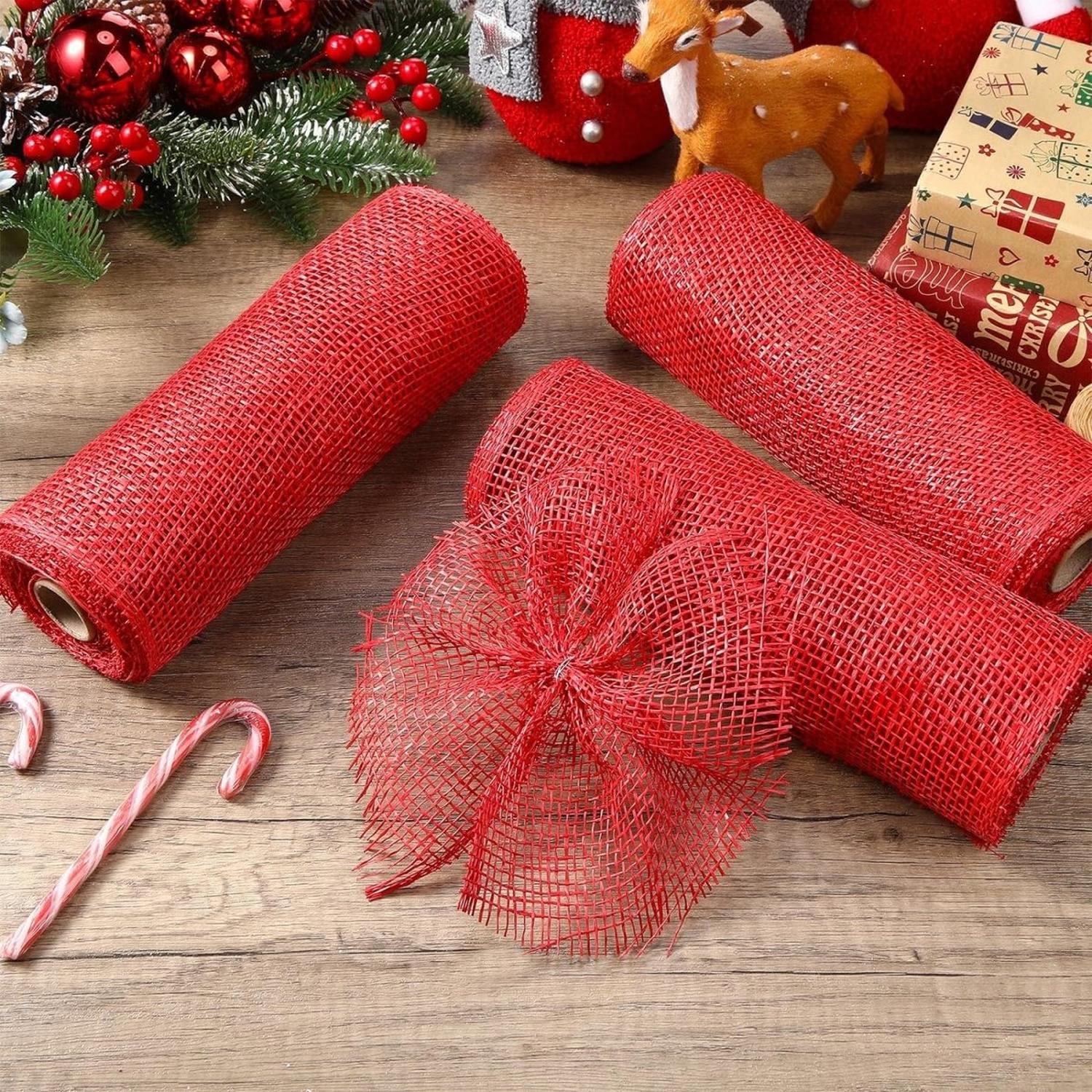 10" Poly Burlap Mesh Ribbon: Red