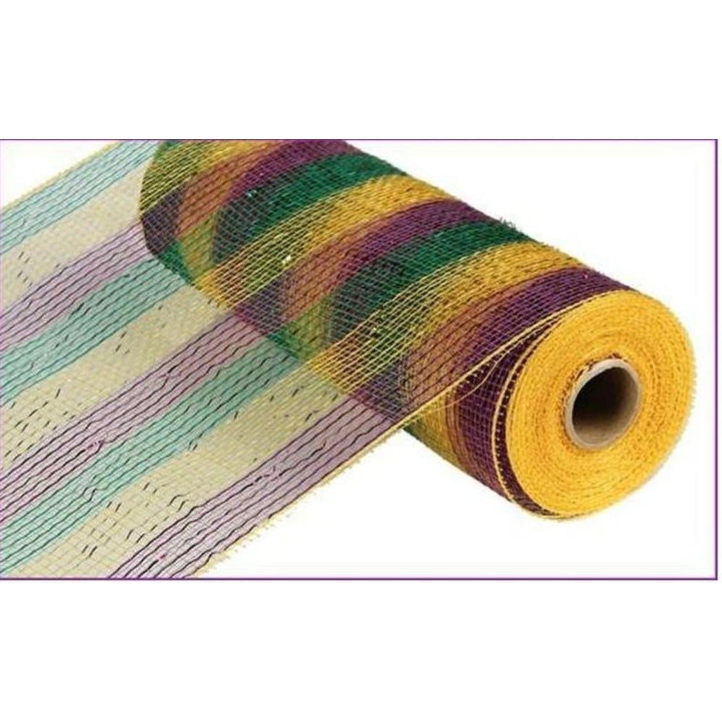 10" Poly Deco Mesh Ribbon: Deluxe Mardi Gras Stripe (10 Yards)