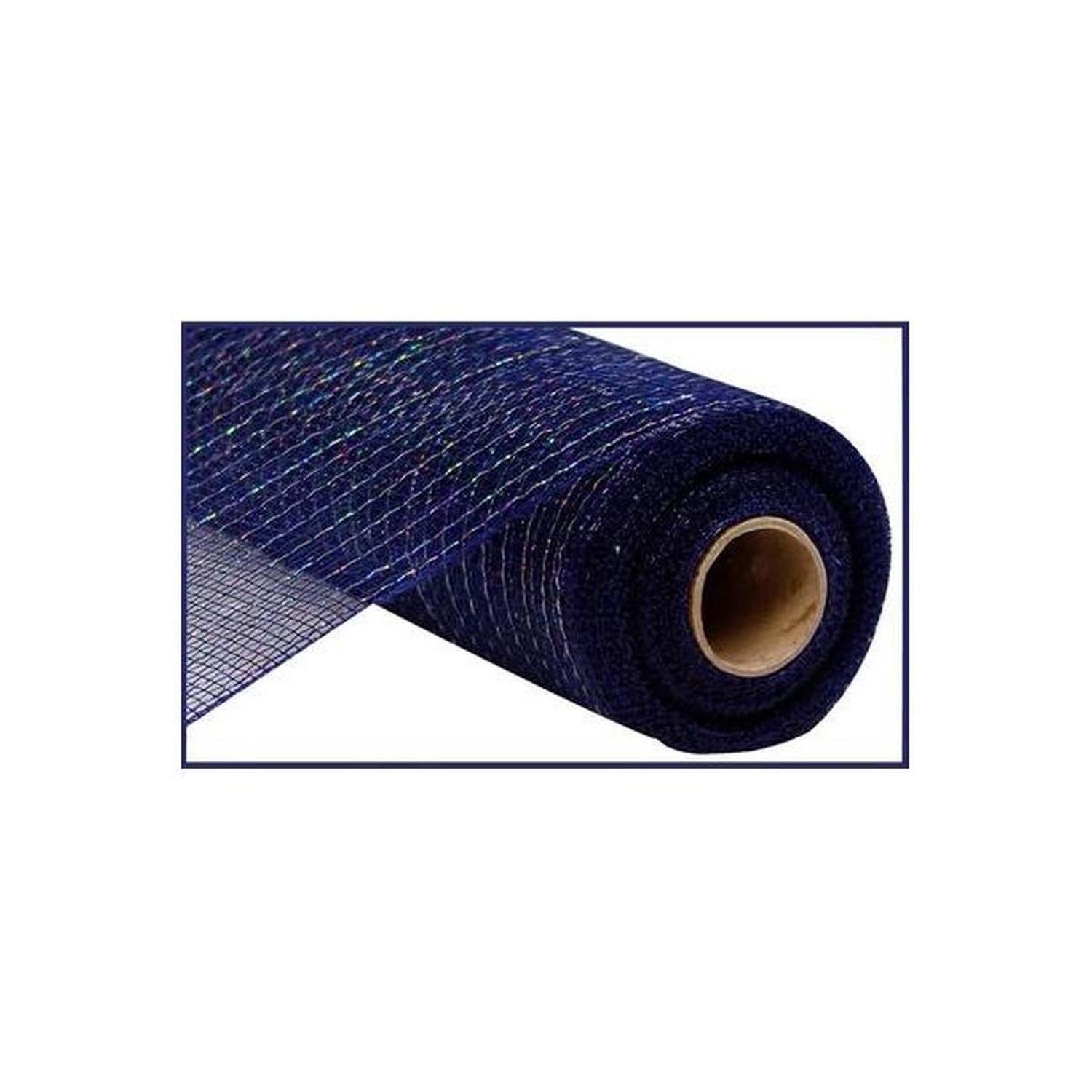 10" Poly Deco Mesh Ribbon: Metallic Navy Blue & Silver (10 Yards)