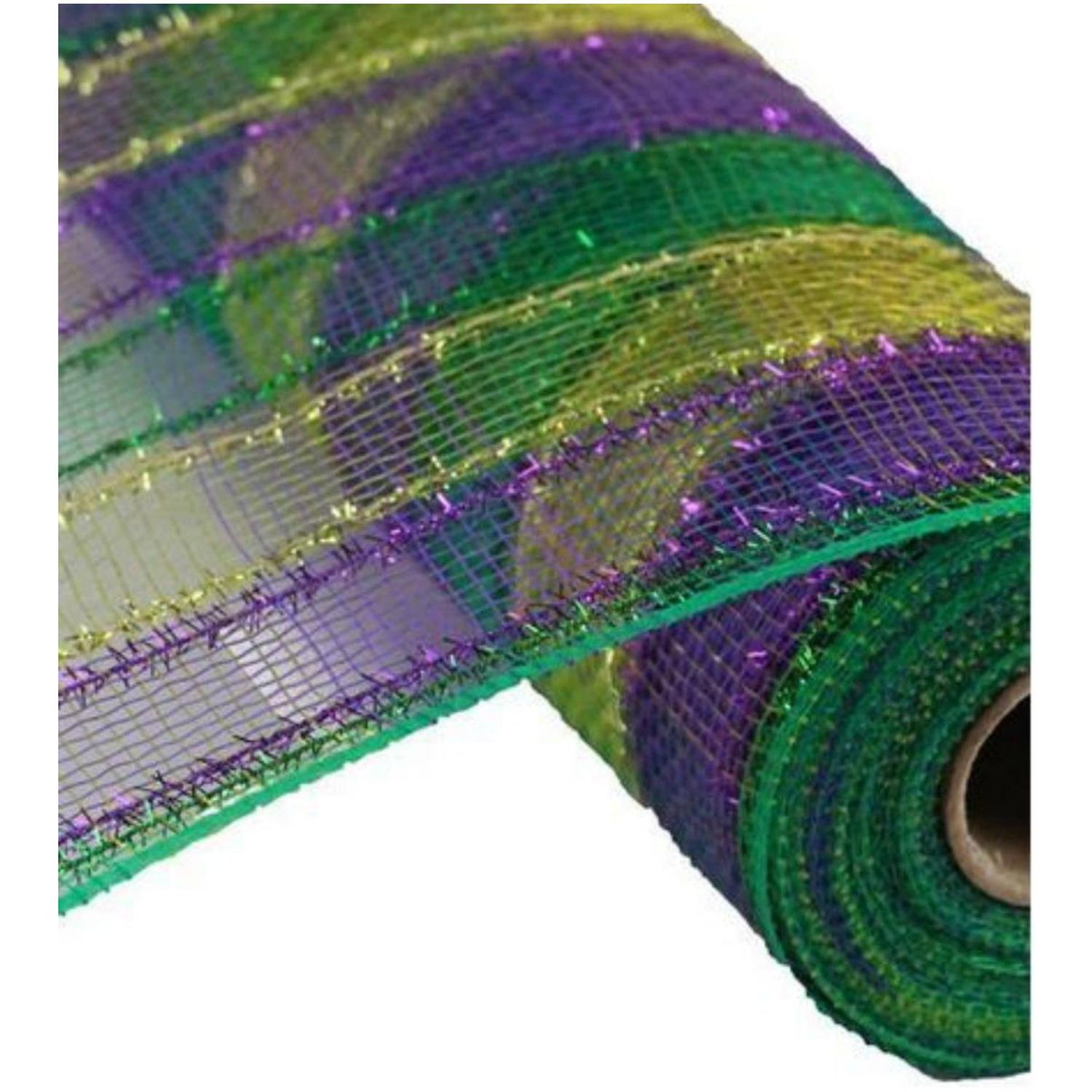 10" Poly Deco Tinsel Mesh Ribbon: Mardi Gras Check (10 Yards)