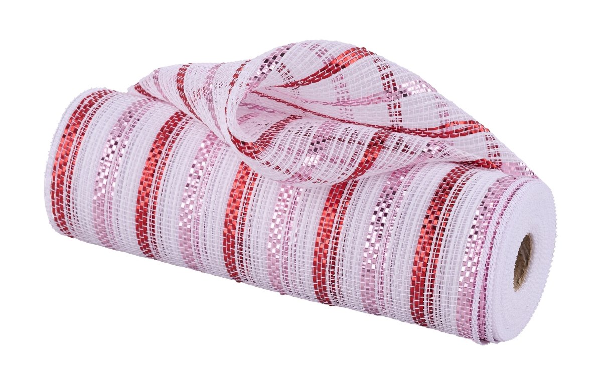 Shop For 10" Poly Faux Jute Metallic Mesh Ribbon: White/Pink/Red (10 Yards)