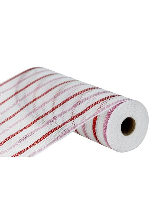 Shop For 10" Poly Faux Jute Metallic Mesh: White/Pink/Red (10 Yards) RY8019T2