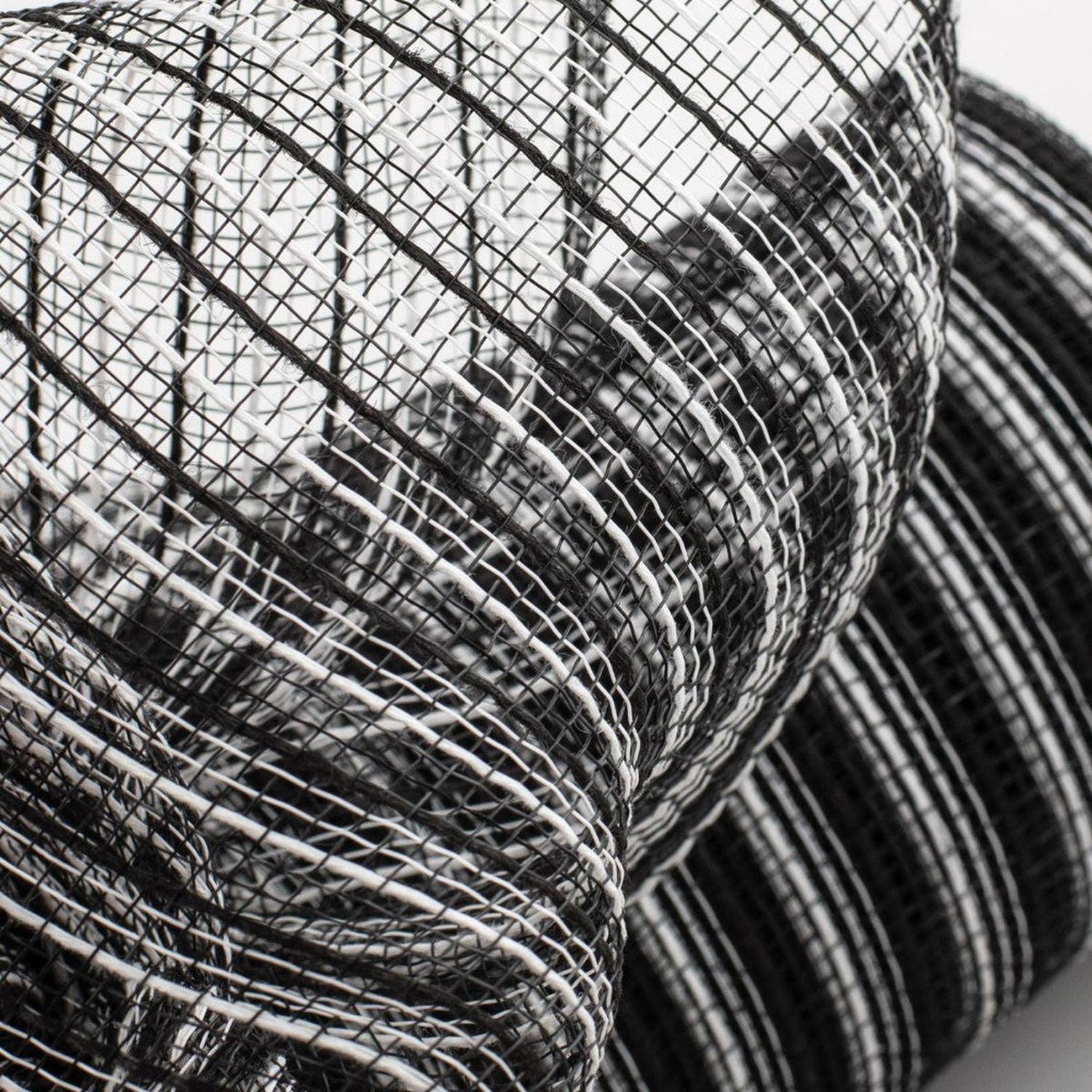10" Poly Jute Deco Mesh: Black & White Stripe (10 Yards)
