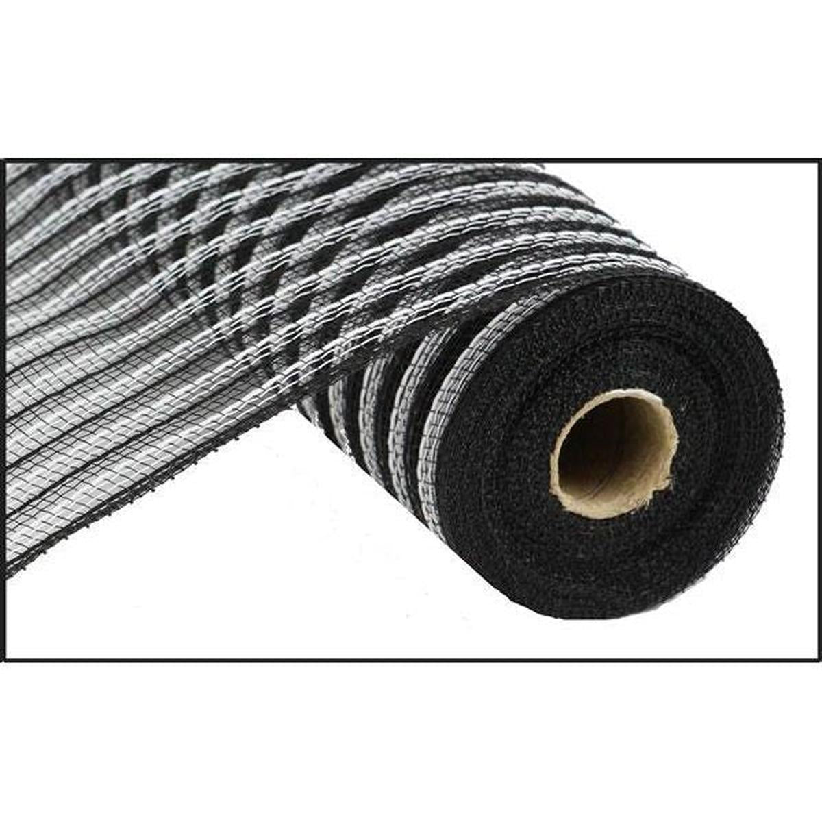 Shop For 10" Poly Jute Deco Mesh: Black & White Stripe (10 Yards)