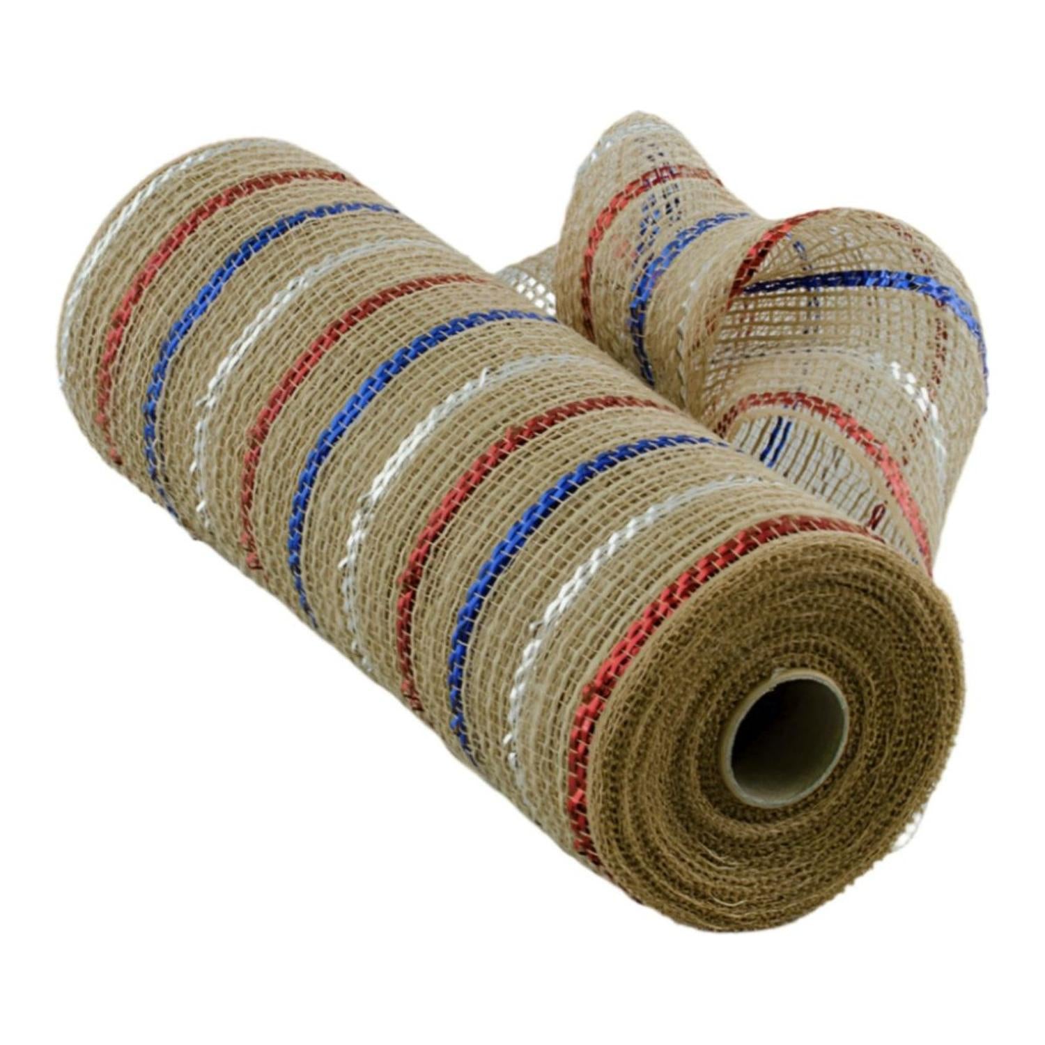 Shop For 10" Poly Jute Deco Mesh Ribbon: Natural Patriotic Metallic Foil Stripes