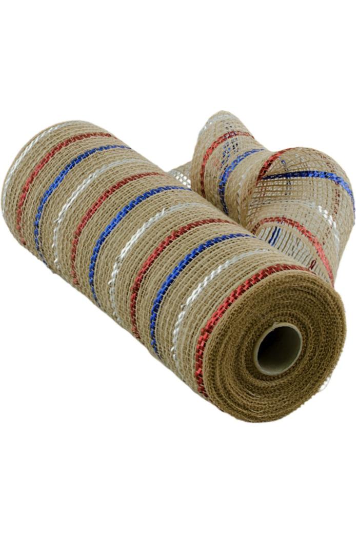 Shop For 10" Poly Jute Deco Mesh Ribbon: Natural Patriotic Metallic Foil Stripes