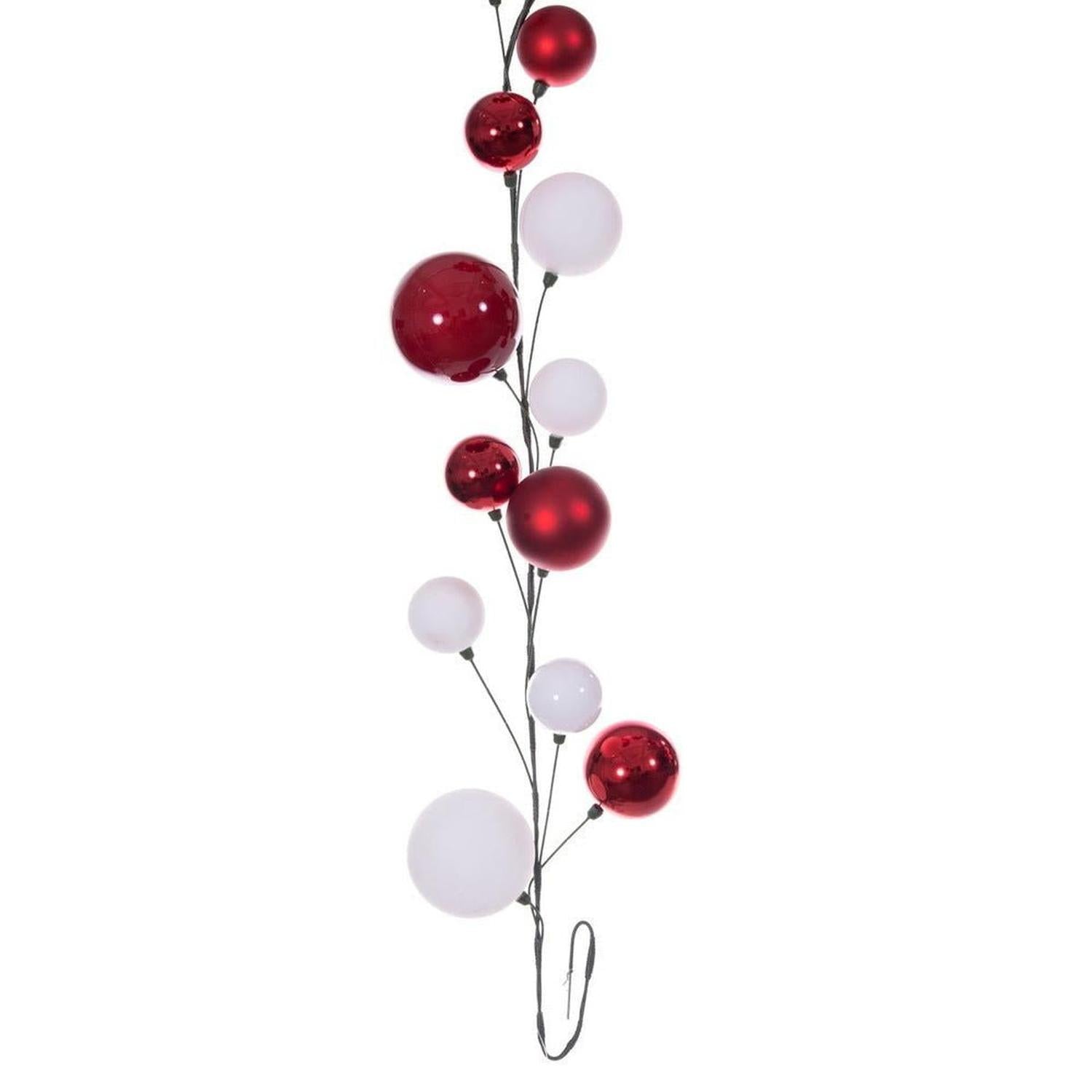 10' Red White Ball Ornament Garland