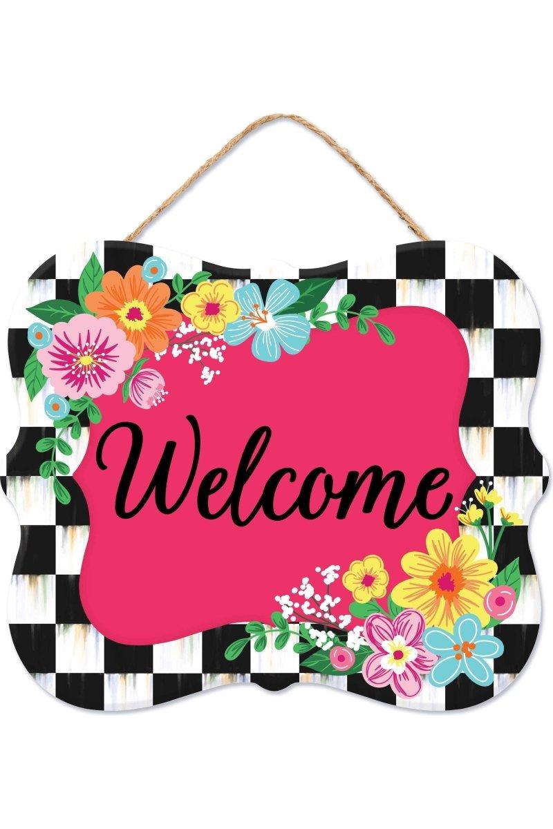 Shop For 10" Scalloped Wooden Sign: Welcome Hot Pink Checker