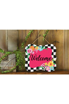 Shop For 10" Scalloped Wooden Sign: Welcome Hot Pink Checker