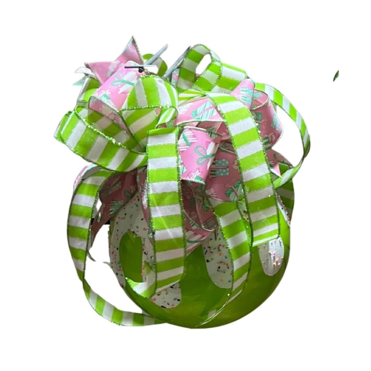 10" Sprinkle Ornament Ball with Bow (Green)