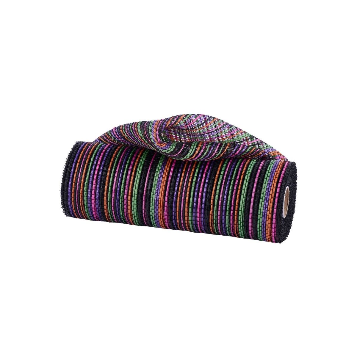 Shop For 10" Vertical Multicolor Stripe Mesh: Black/Orange/Purple (10 Yards)