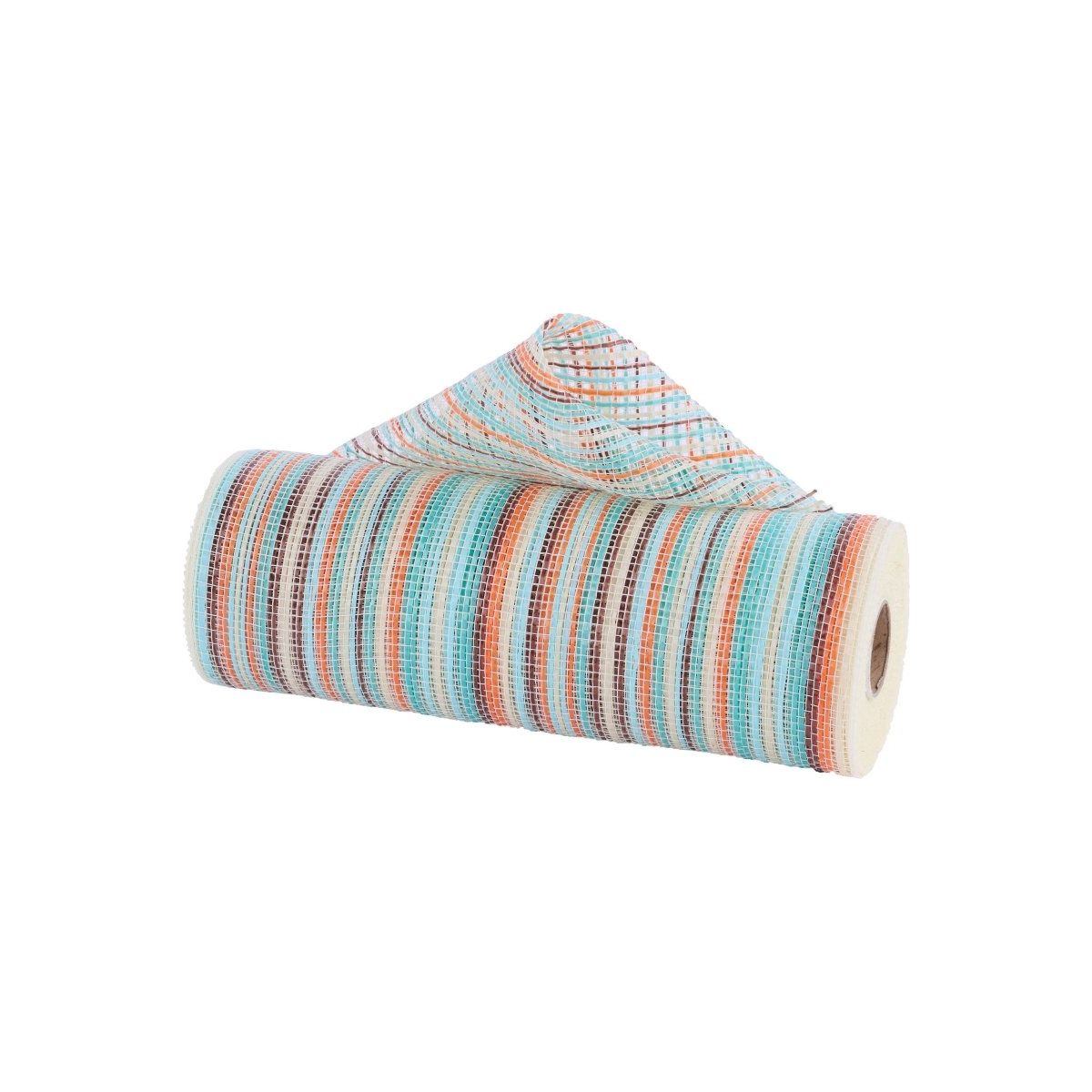 Shop For 10" Vertical Multicolor Stripe Mesh: Blue/Orange/Teal (10 Yards)