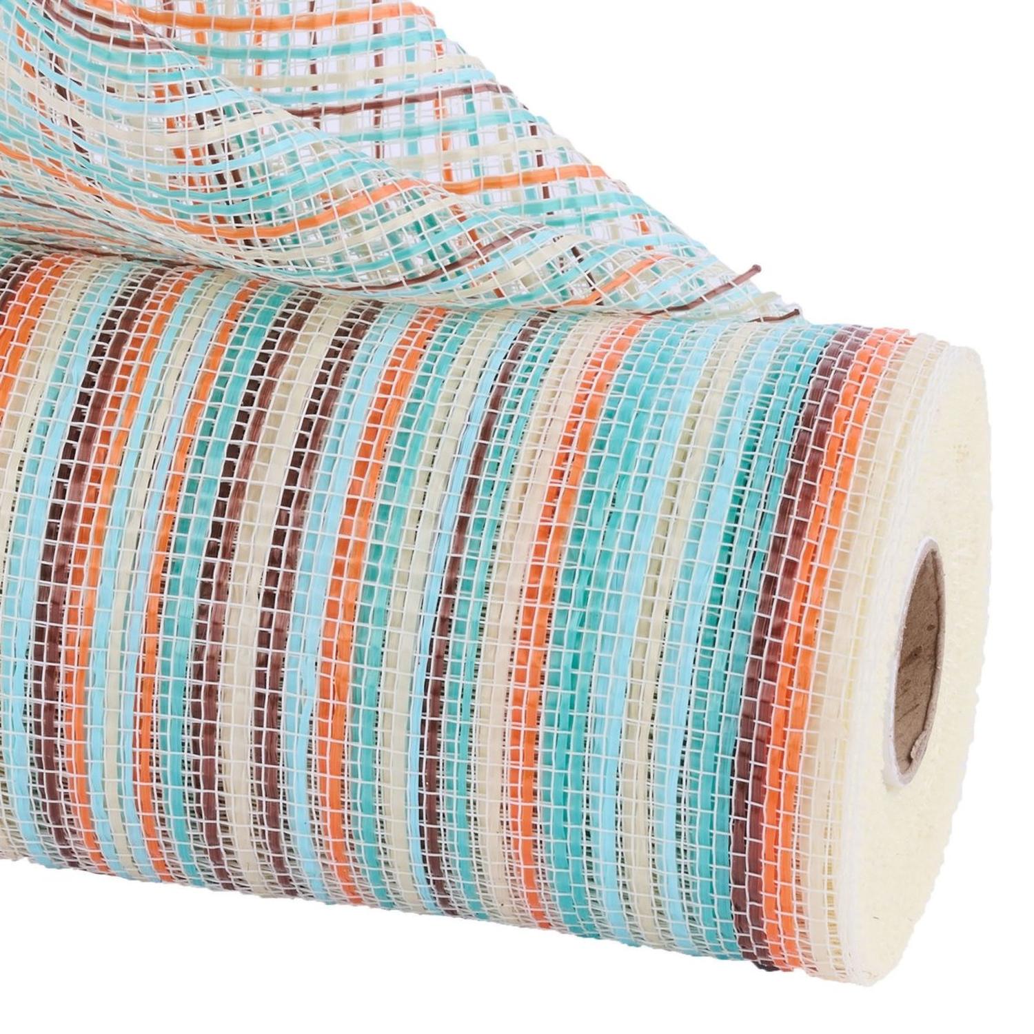 10" Vertical Multicolor Stripe Mesh: Blue/Orange/Teal (10 Yards)