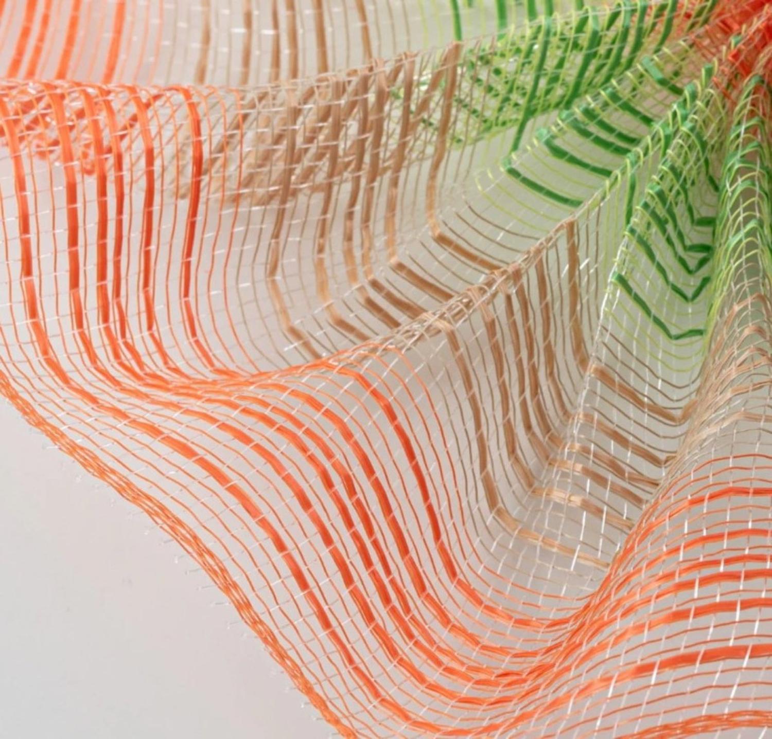 10" Wide Vertical Strip Mesh: Lime, Natural & Orange (10 Yards)