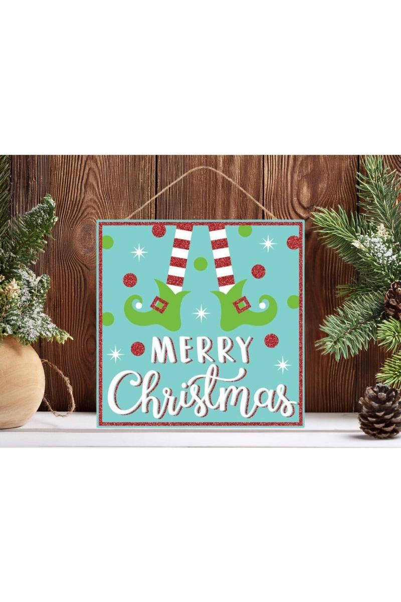 Shop For 10" Wooden Elf Sign: Ice Blue Merry Christmas