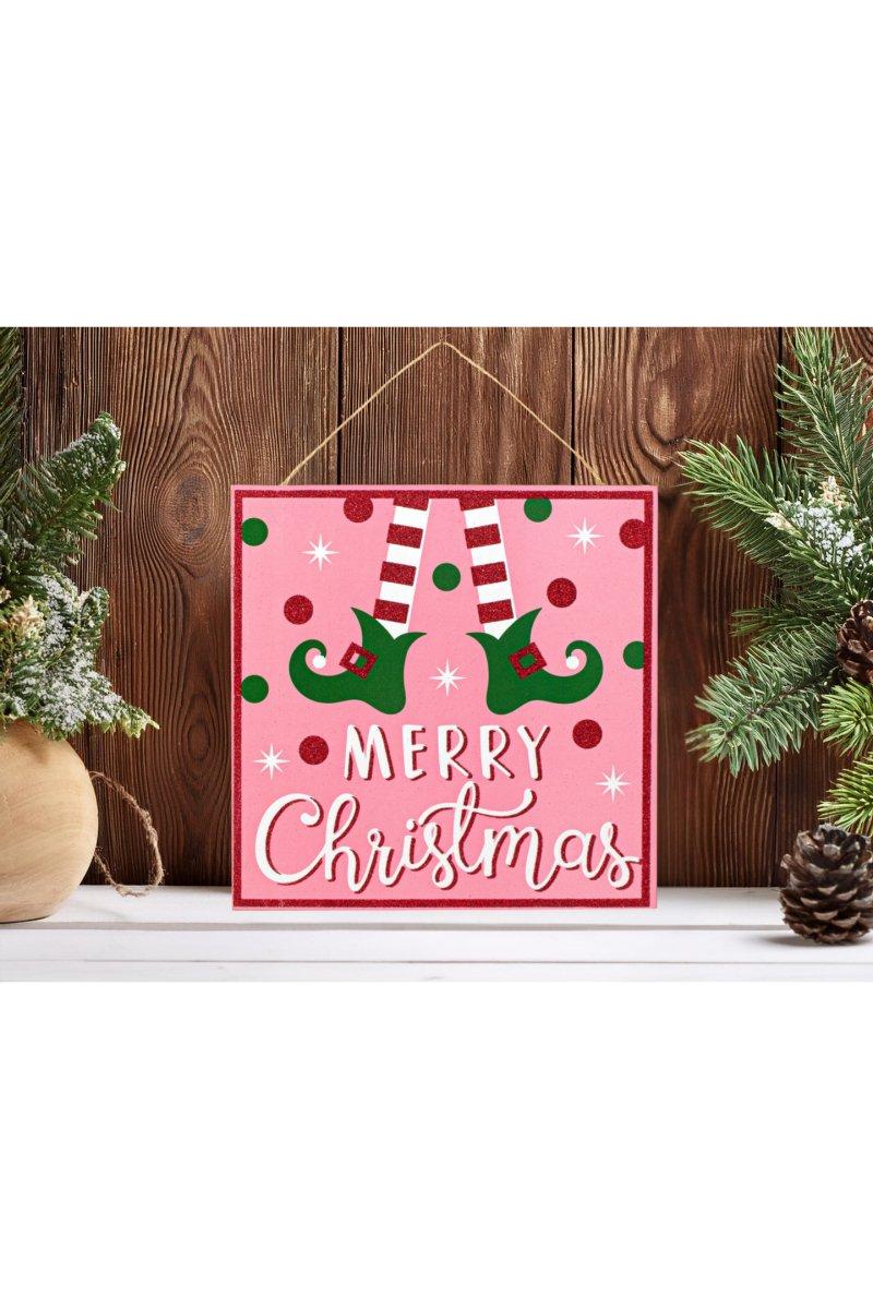 Shop For 10" Wooden Elf Sign: Pink Merry Christmas