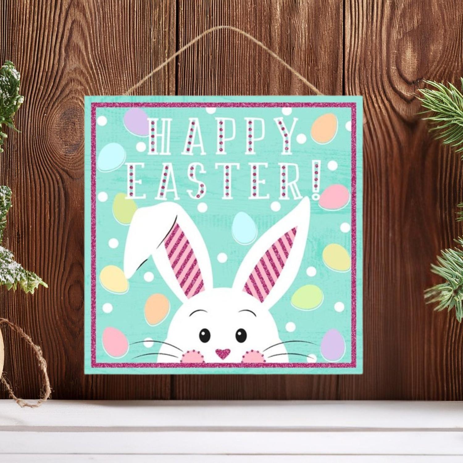 10" Wooden Sign: Glitter Happy Easter