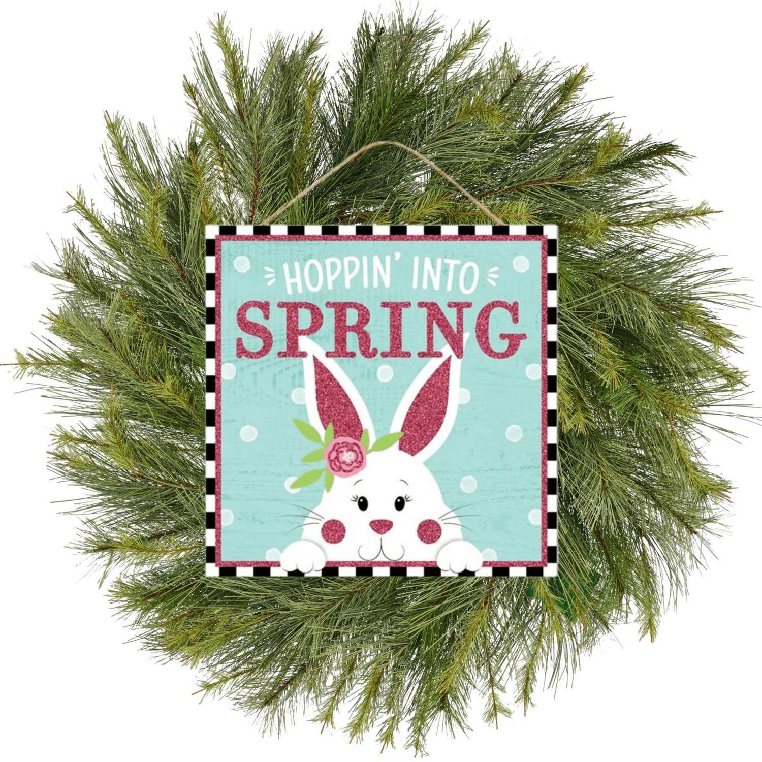 10" Wooden Sign: Hoppin Into Spring