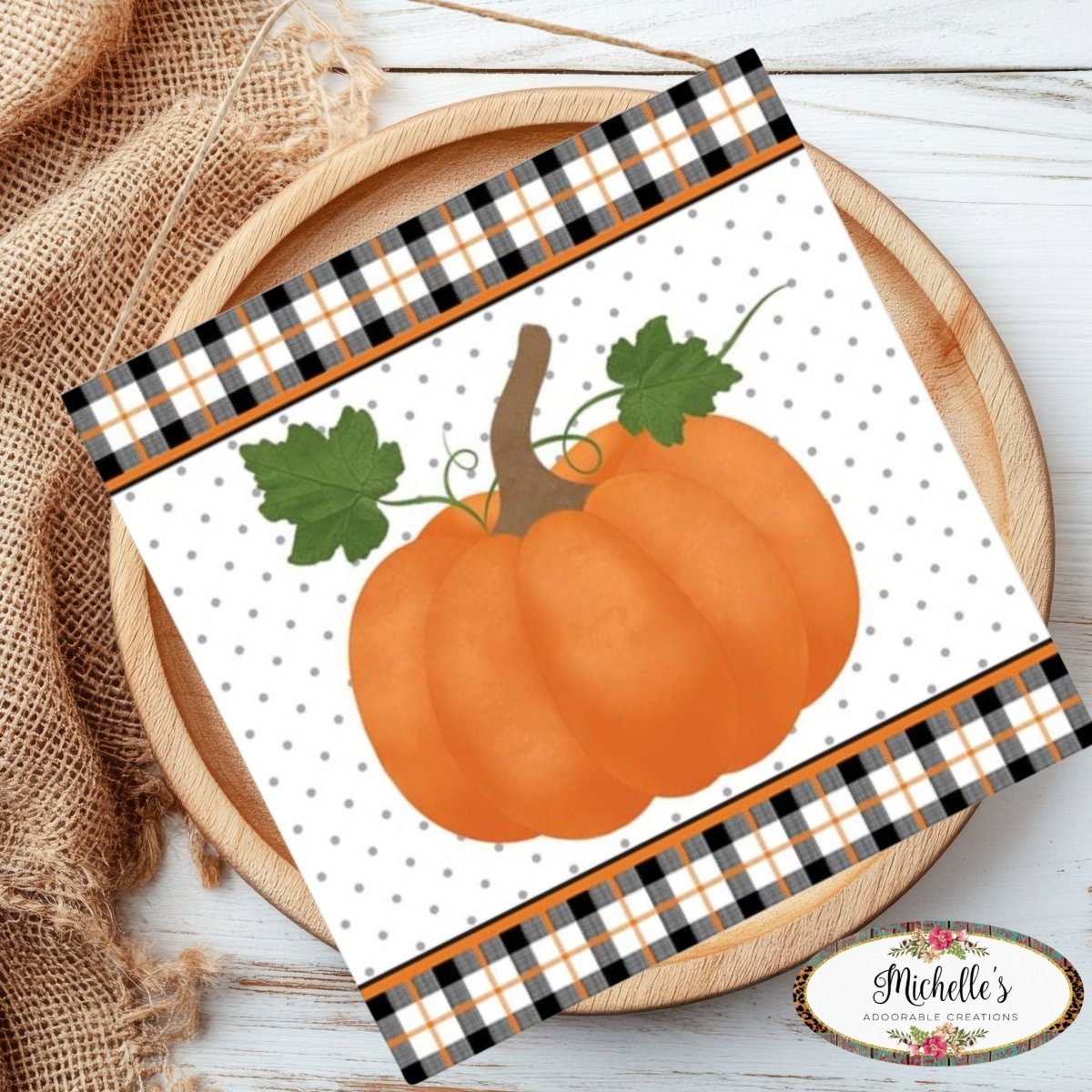 Shop For 10" Wooden Sign: Pumpkin Plaid Border