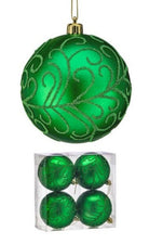 Shop For 100MM Beaded Scroll Glitter Ornament Ball: Green (Box of 4)