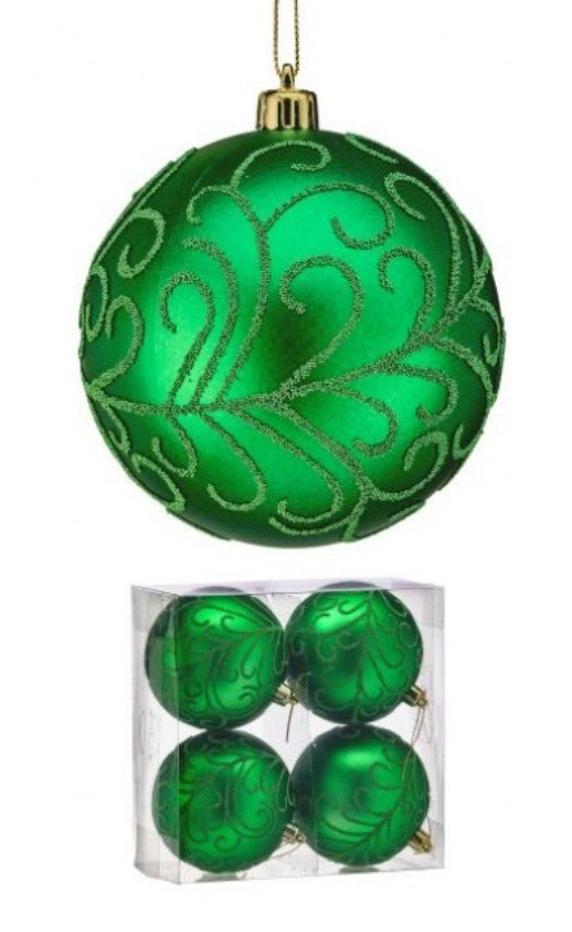 Shop For 100MM Beaded Scroll Glitter Ornament Ball: Green (Box of 4)