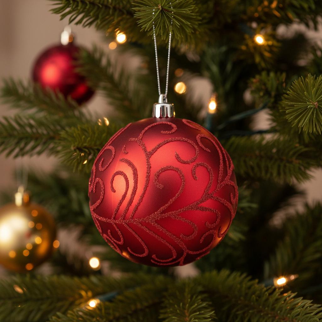 Shop For 100MM Beaded Scroll Glitter Ornament Ball: Red (Box of 4)