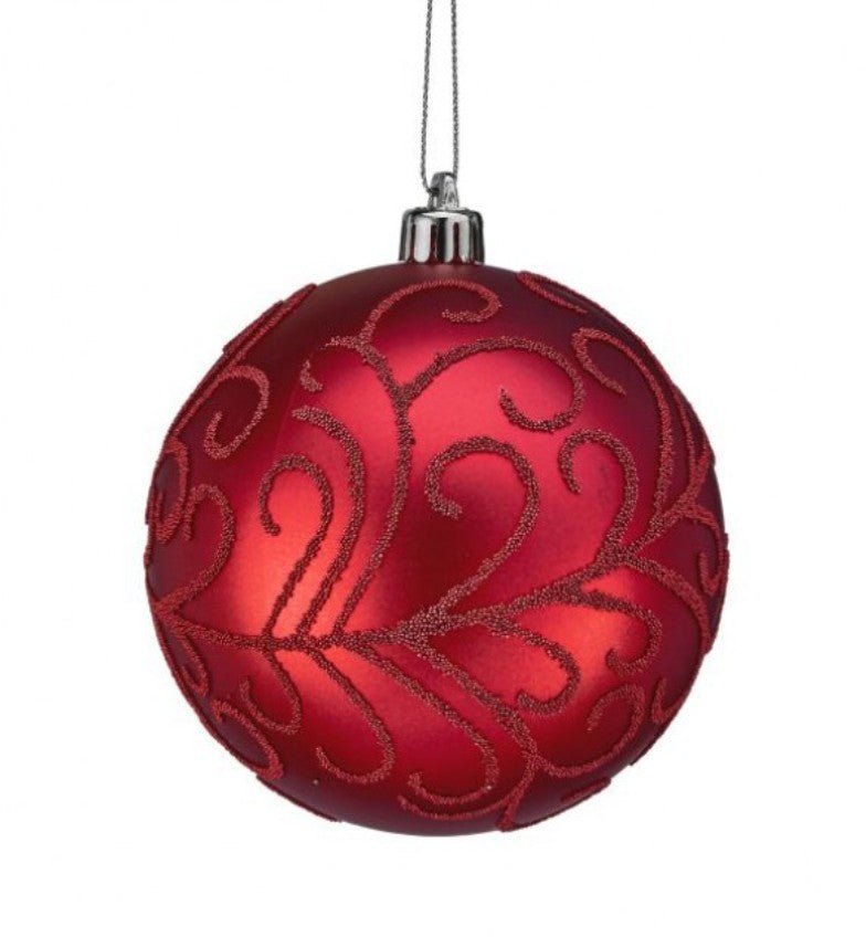 Shop For 100MM Beaded Scroll Glitter Ornament Ball: Red (Box of 4)