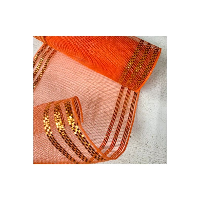 Shop For 10.25" Border Stripe Mesh Ribbon: Orange (10 Yards)