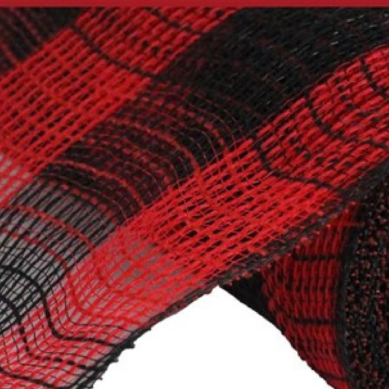 10.25" Faux Jute Check Mesh Ribbon: Red & Black (10 Yards)