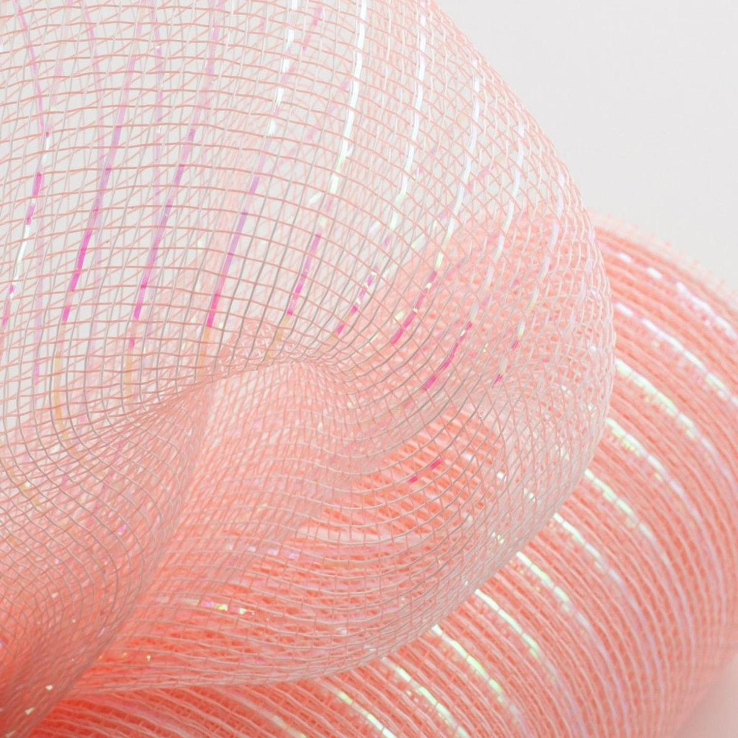 10.25" Iridescent Foil Mesh Ribbon: Pastel Coral & White (10 Yards)