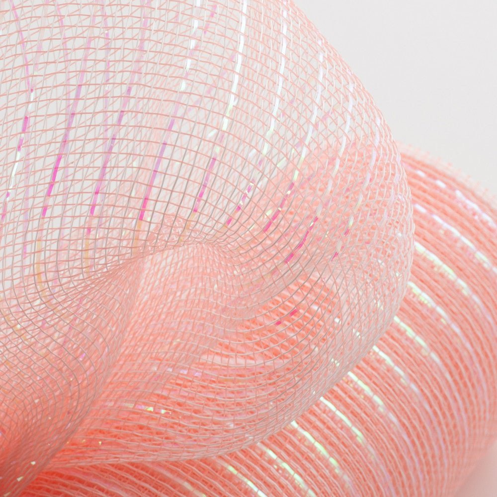 Shop For 10.25" Iridescent Foil Mesh Ribbon: Pastel Coral & White (10 Yards) at Michelle's aDOORable Creations