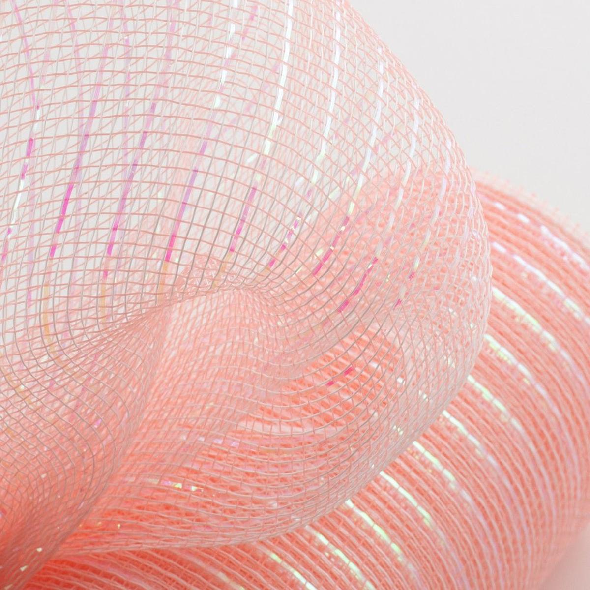 Shop For 10.25" Iridescent Foil Mesh Ribbon: Pastel Coral & White (10 Yards) at Michelle's aDOORable Creations