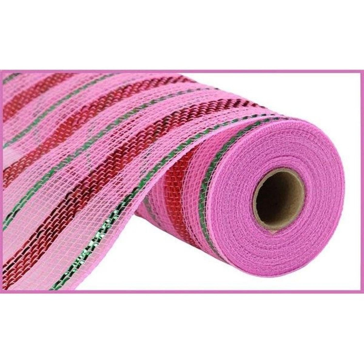 Shop For 10.25" Poly Faux Jute Metallic Mesh Ribbon: Lt Pink/Red/Emerald (10 Yards)
