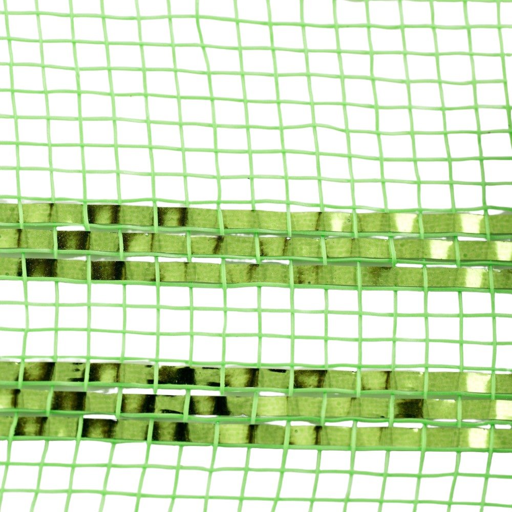 Shop For 10.5" Border Stripe Metallic Mesh Ribbon: Lime Green (10 Yards) at Michelle's aDOORable Creations