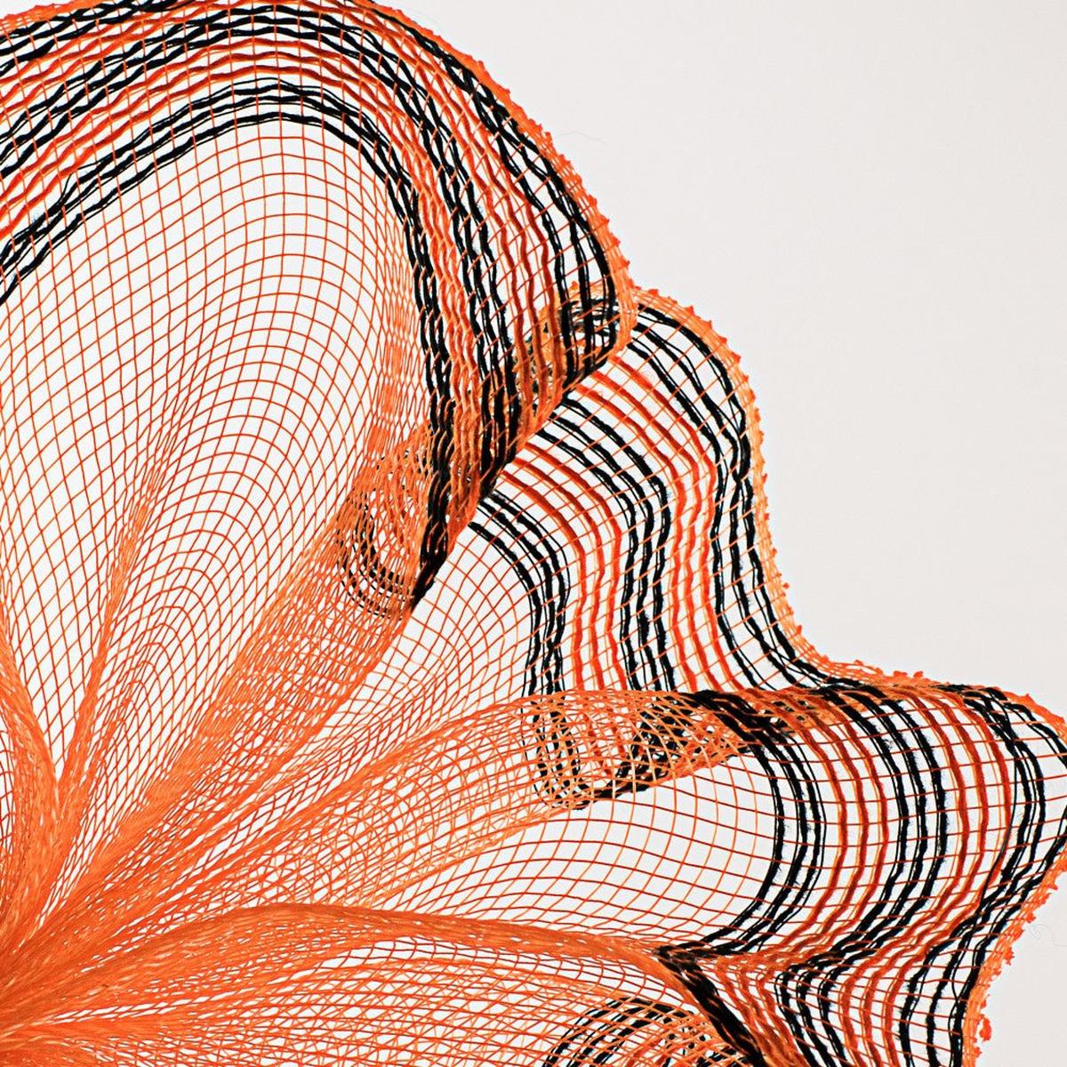 Shop For 10.5" Border Stripe Metallic Mesh Ribbon: Orange/Black (10 Yards) at Michelle's aDOORable Creations